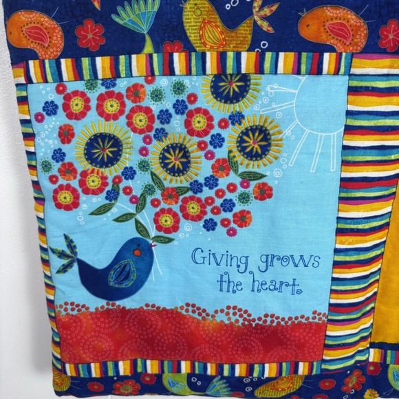 Handmade Quilted Bright‎ Colorful Tote Bag Flowers Birds and Positive Messages - Picture 7 of 9